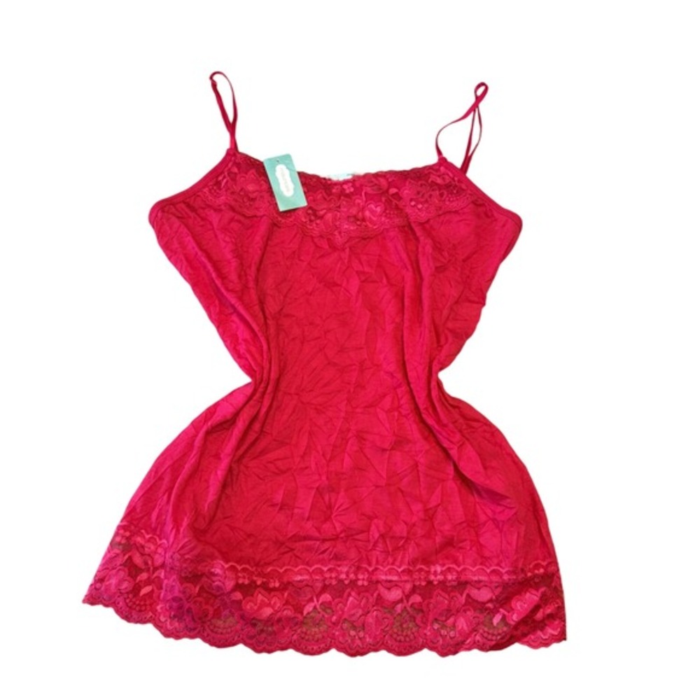 Vintage Y2K Lace Trim Camisole Cami Tank Top Fuchsia Pink Fairy Whimsical Size L